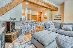 Télévision, cheminée, espaces bureaux