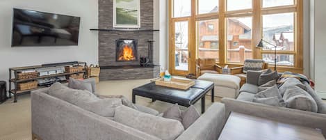 TV, fireplace, foosball, offices