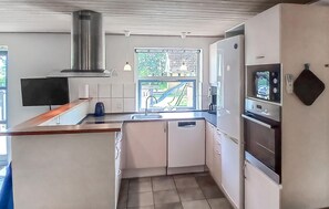 Fridge, stovetop, dishwasher, coffee/tea maker