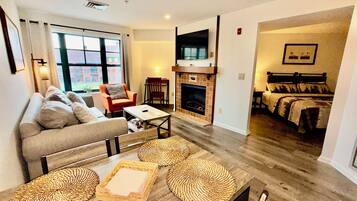 Smart TV, fireplace, video games, foosball