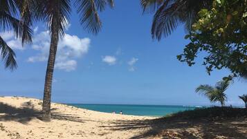 Beach nearby, white sand, beach towels, 5 beach bars