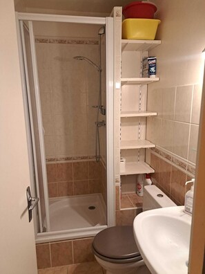 Shower, soap, toilet paper