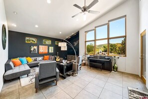 Smart TV, DVD player, books, video library