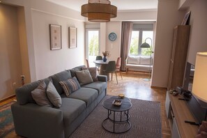 Comfort Apartment, 1 Queen Bed with Sofa bed, Kitchen, Mountain View | Living area - Contemporary Athenian Escape GHH (Athens)
