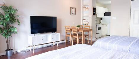 Desk, iron/ironing board, travel cot, free WiFi