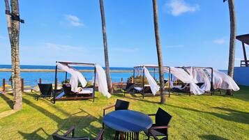 On the beach, white sand