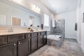 Hair dryer, bidet, towels, soap