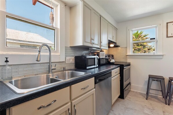 Microwave, oven, stovetop, dishwasher