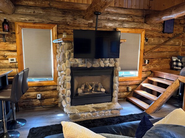 Smart TV, fireplace - Modern Rustic authentic log cabin on Borden Lake. (Brainerd)
