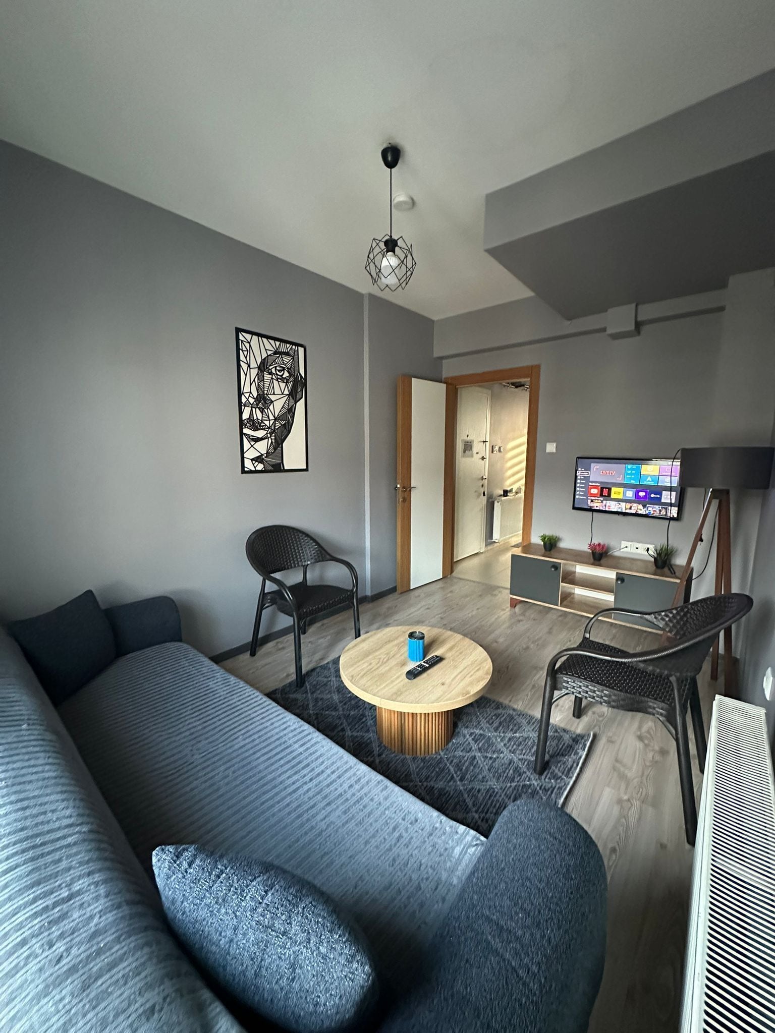 43-inch flat-screen TV with satellite channels