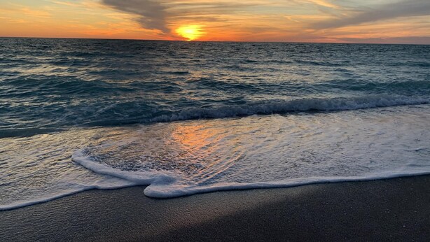A beach with waves and a sunset. - Piping Plover on the Key, Nautical and Nice, Paddles away! (Englewood)