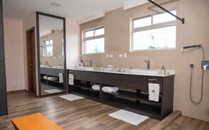Ducha, bañera de hidromasaje, secador de pelo y bidé