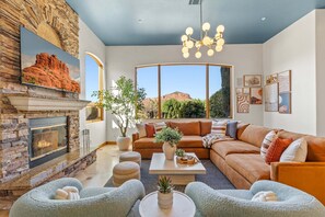 Smart TV, fireplace, video games, books