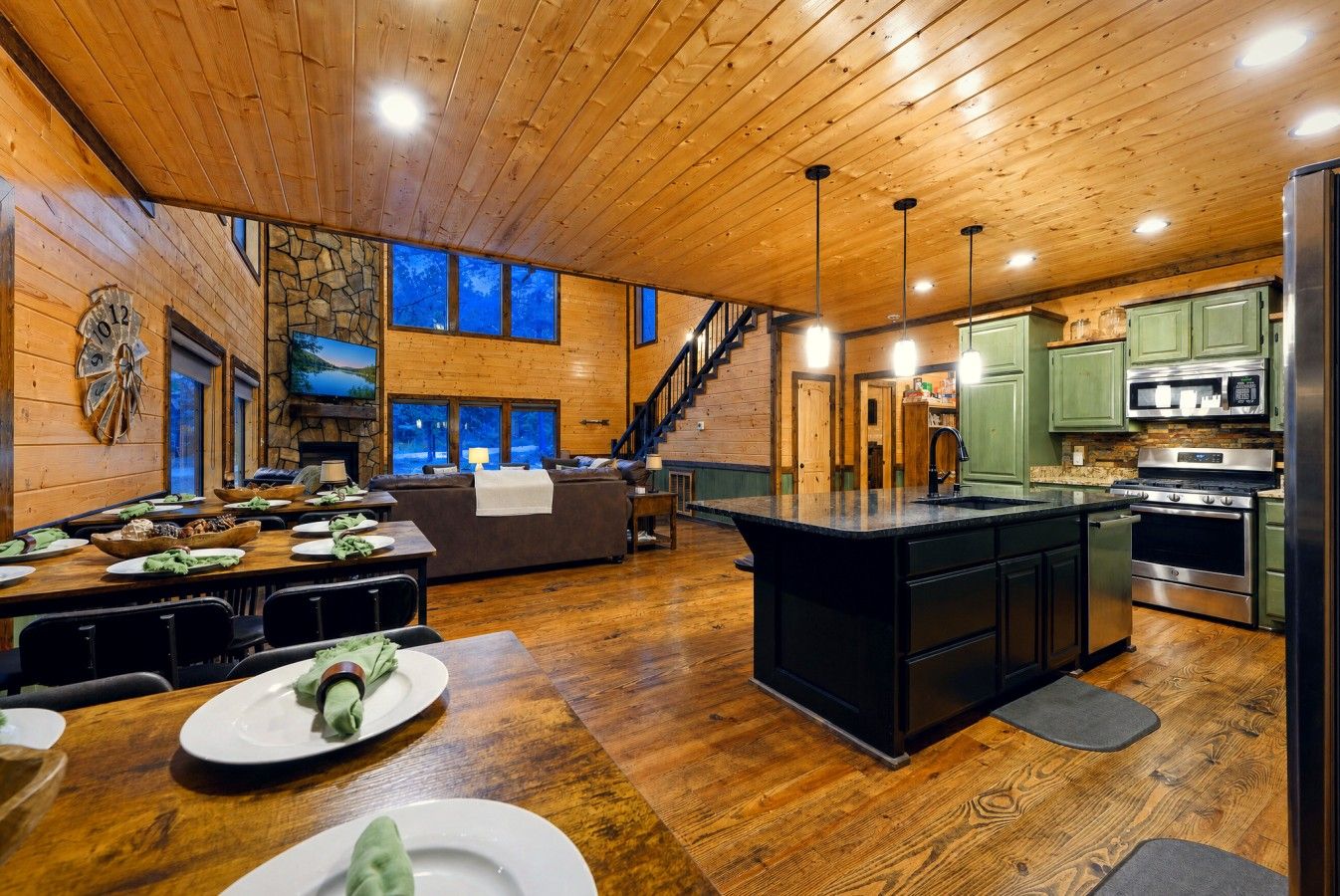 Cook together in a chef-worthy kitchen that opens to the heart of the whole cabin.