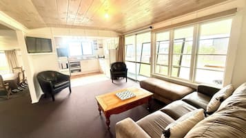 Smart TV, fireplace, stereo