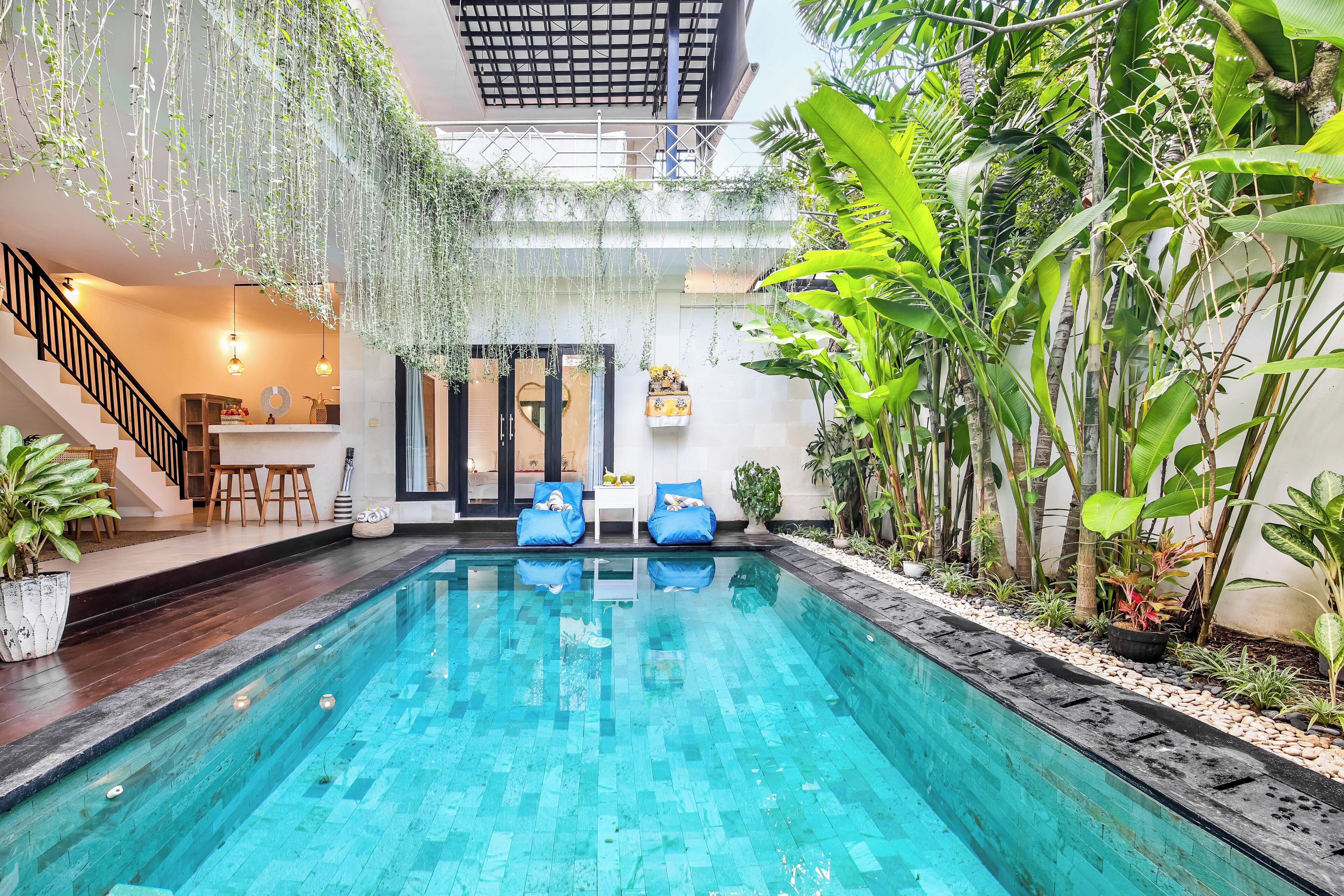 Outdoor pool, sun loungers