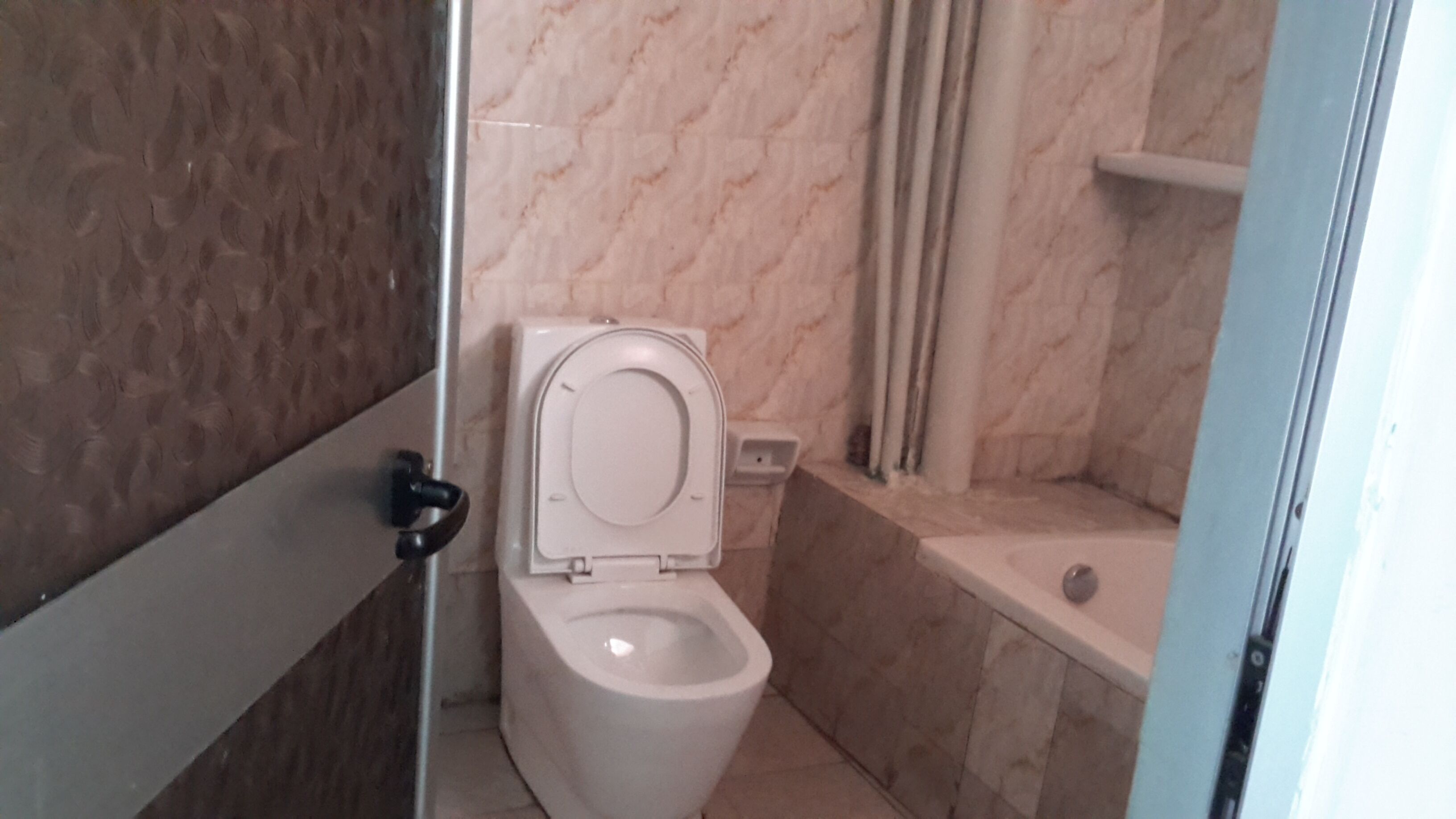 Shower, towels, soap, toilet paper
