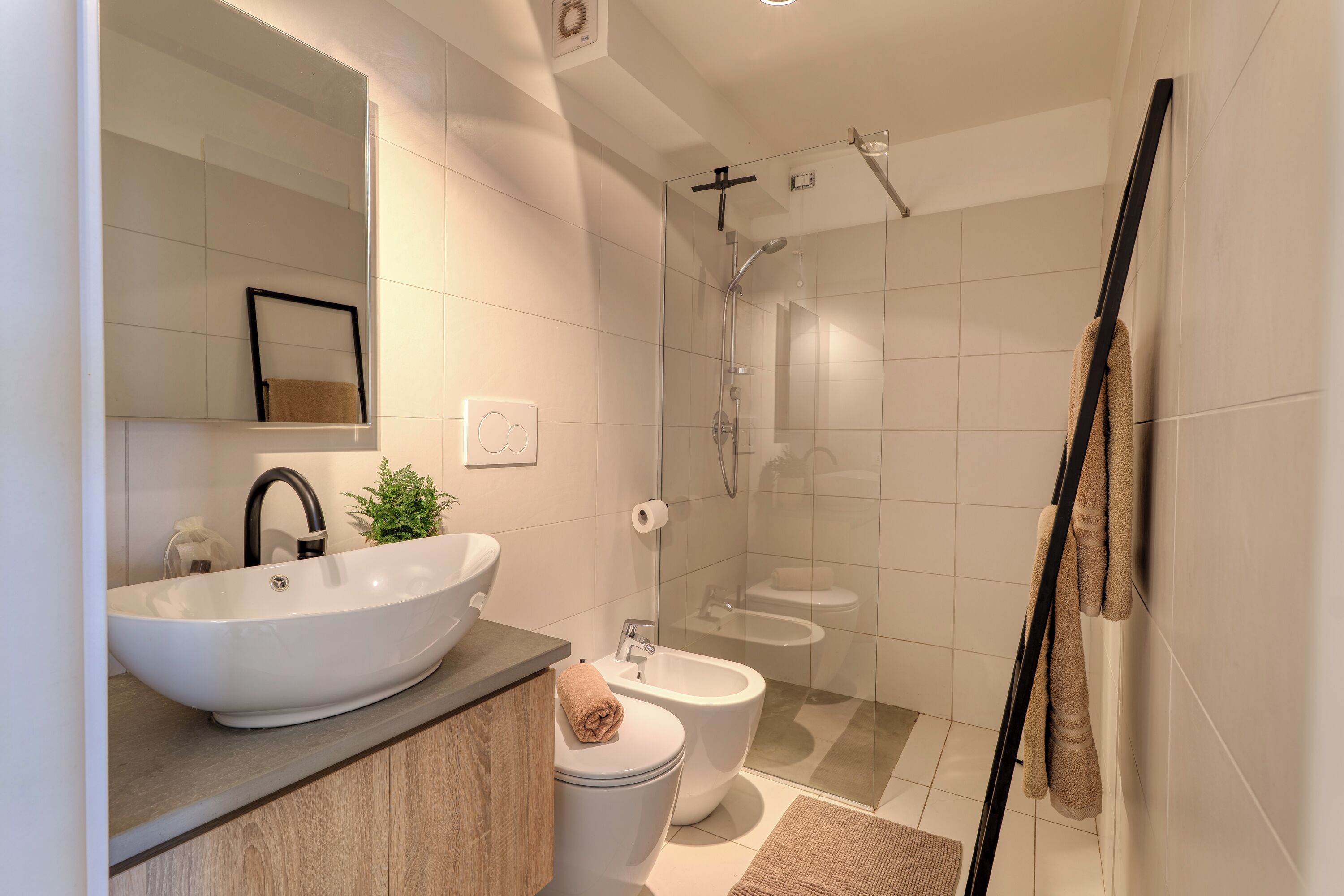 Shower, bidet, towels
