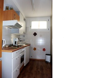 Fridge, oven, stovetop, coffee/tea maker