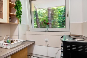 Kühlschrank, Mikrowelle, Herdplatte, Wasserkocher