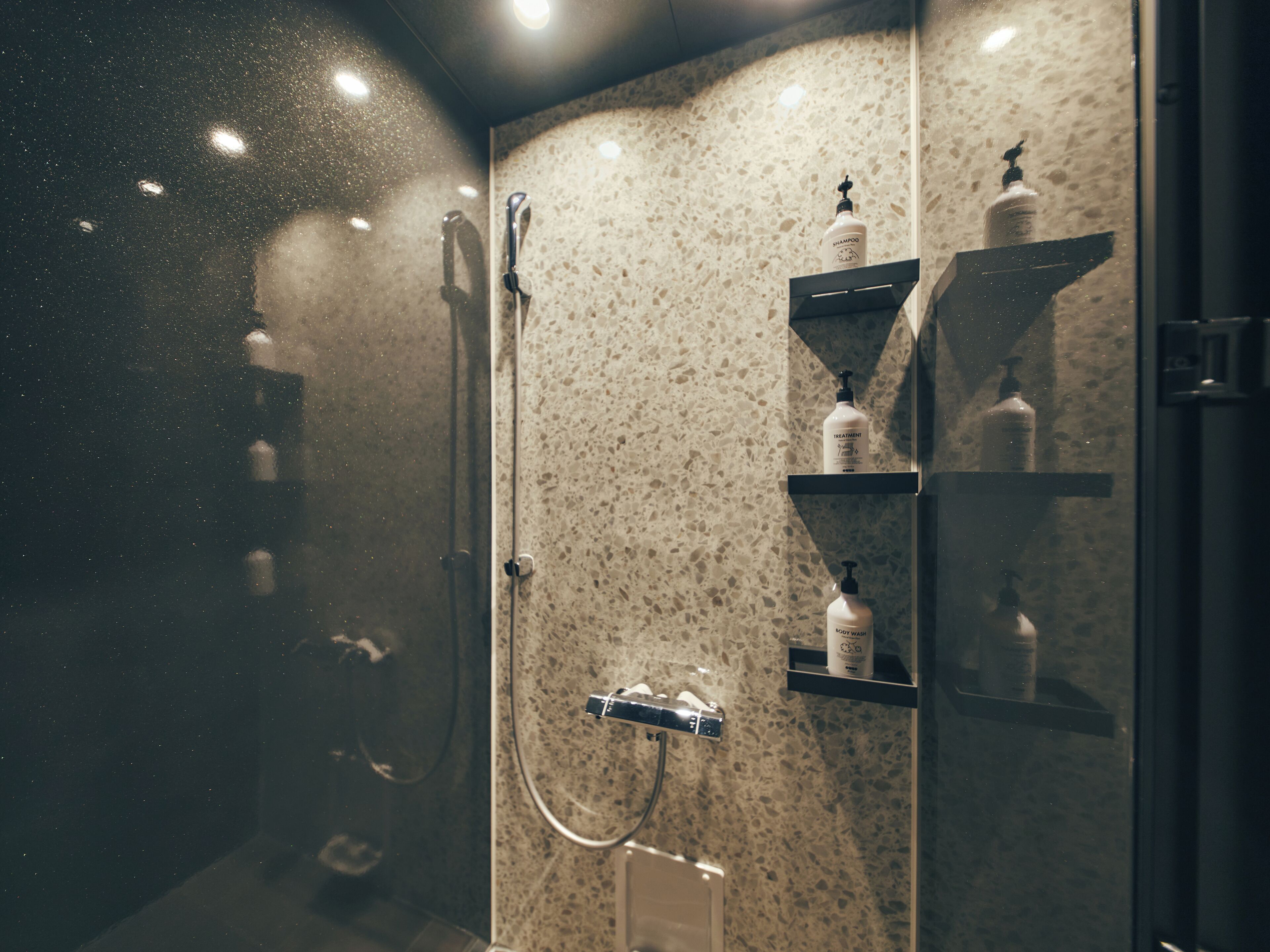 Shower, hair dryer, slippers, bidet