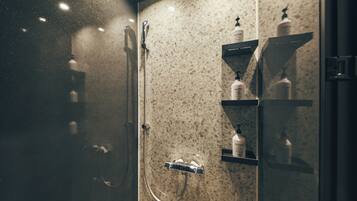 Shower, hair dryer, slippers, bidet