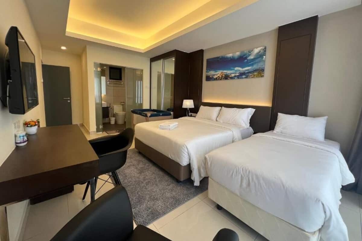 In-room safe, desk, laptop workspace, blackout curtains