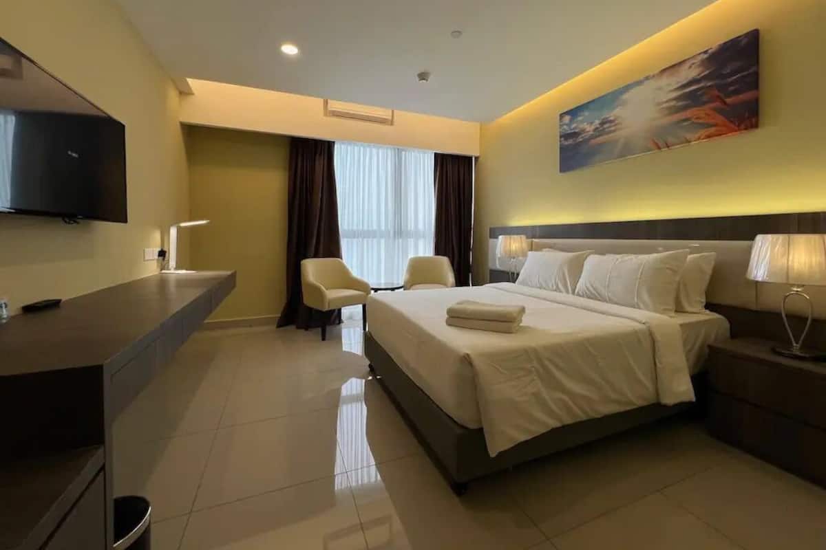 In-room safe, desk, laptop workspace, blackout curtains