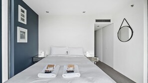 2 bedrooms, desk, iron/ironing board, travel cot