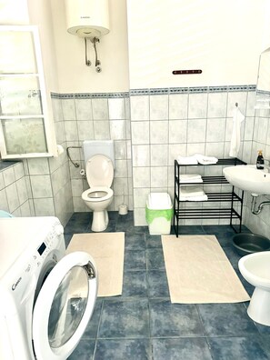 Dusche, Haartrockner, Handtücher, Seife