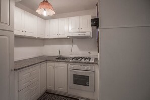 Fridge, oven, stovetop, cookware/dishes/utensils