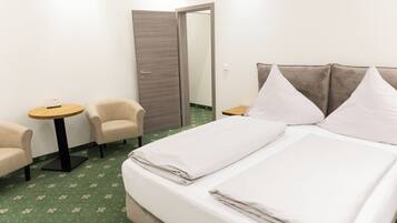 2 bedrooms, desk, laptop workspace, iron/ironing board