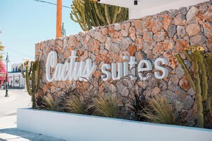 A stone wall with the text "Cadivi suites" indicating a hotel or accommodation establishment.