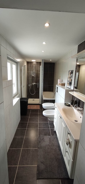 Bidet, asciugamani, sapone, carta igienica