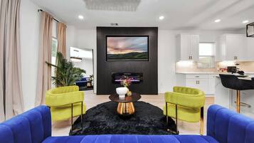 TV, fireplace, offices