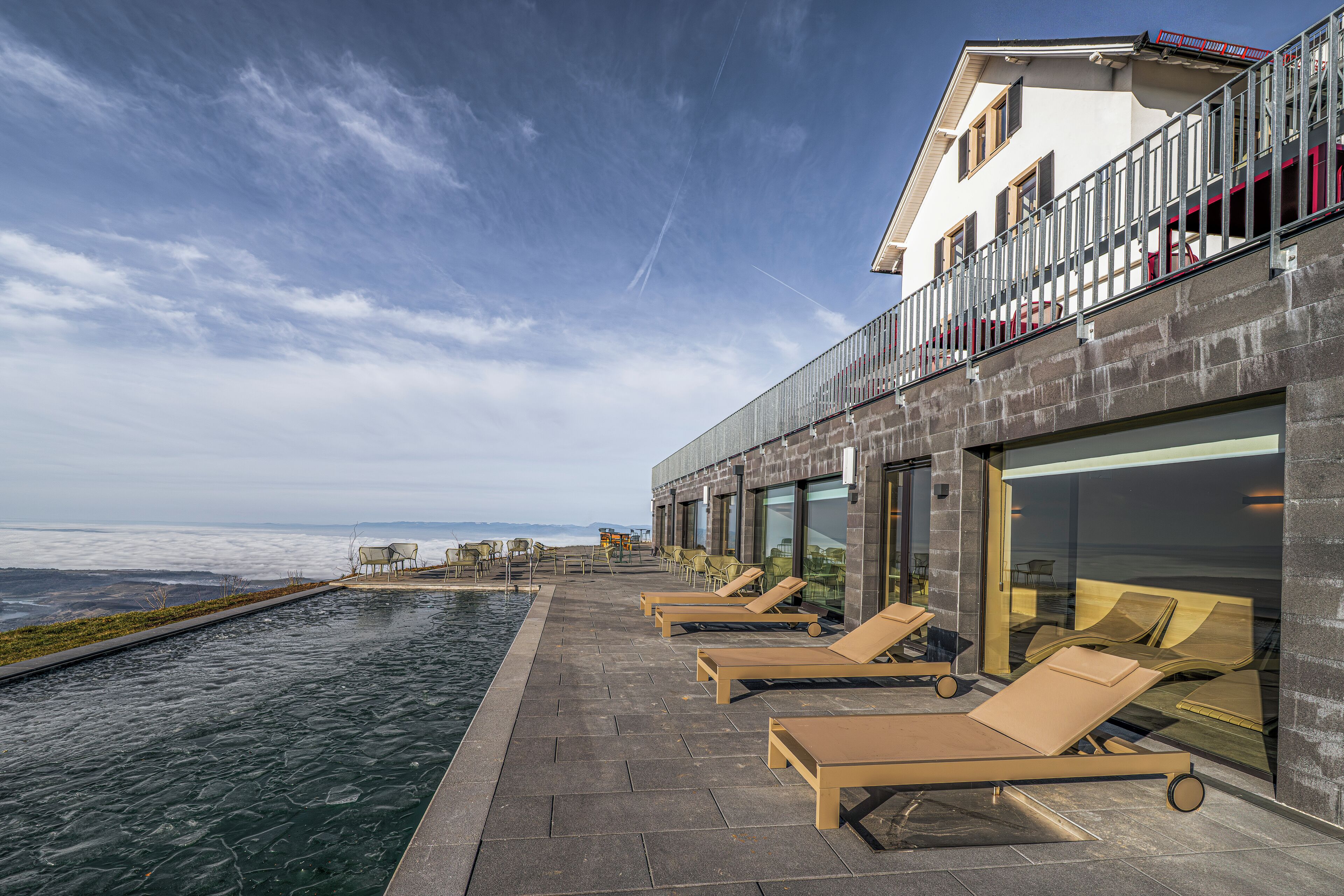 Outdoor pool, sun loungers