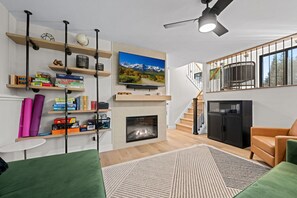 Fernseher, Kamin, Bücher