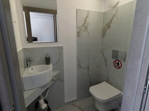 Douche, sèche-cheveux, serviettes fournies, papier toilette