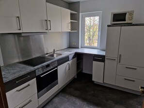 Microondas, horno, placa de cocina y lavavajillas