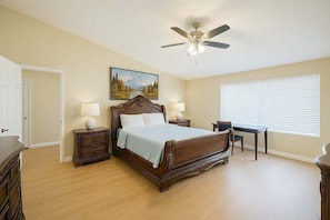 4 bedrooms, desk, iron/ironing board, travel cot