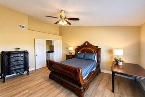 4 bedrooms, desk, iron/ironing board, travel cot