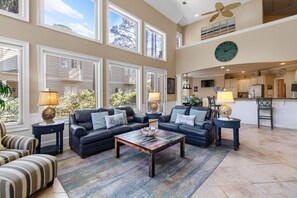 House, Multiple Beds, Pool Access, Pool View (9 Piping Plover) | Living area | 42-inch flat-screen TV with digital channels - 9 Piping Plover at The Sea Pines Resort (Hilton Head Island)