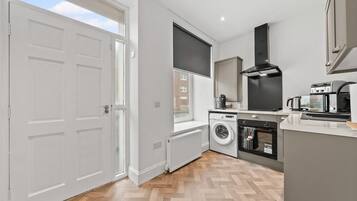 Fridge, microwave, oven, toaster