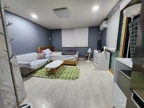 Desk, blackout curtains, free WiFi, bed sheets