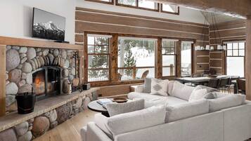 Télévision, cheminée, espaces bureaux