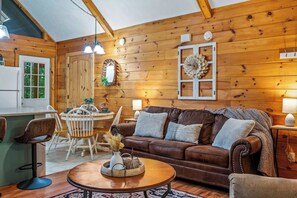 Smart TV, fireplace, books, offices