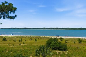 A coastal landscape with a beach, trees, and a clear sky. - 1892 Beachside Tennis at The Sea Pines Resort (Hilton Head Island)
