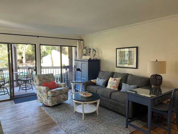 Villa, Multiple Beds, Kitchen, Pool View (2410 Lighthouse Tennis) | Living area | 42-inch flat-screen TV with digital channels