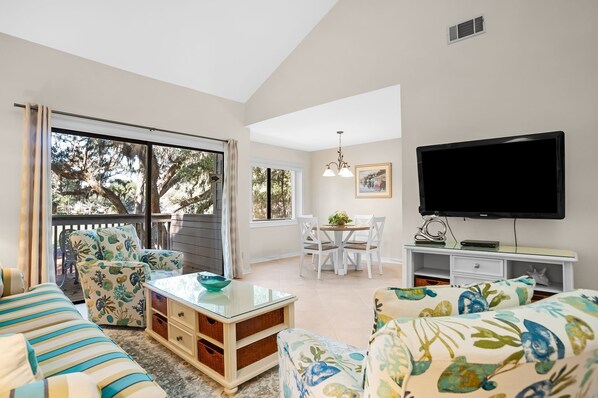 Villa, 1 King Bed with Sofa bed, Kitchen, Garden View (2344 Racquet Club) | Living area | 42-inch flat-screen TV with digital channels