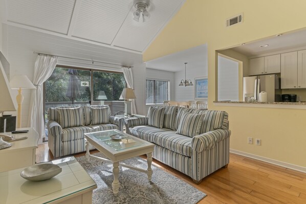 Villa, 1 King Bed with Sofa bed, Kitchen, Garden View (2370 Racquet Club) | Living area - 2370 Racquet Club at The Sea Pines Resort (Hilton Head Island)